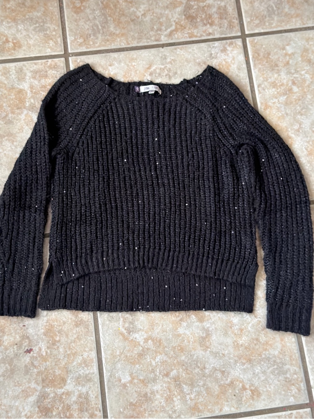 Jennifer Lopez J-Lo Black Ribbed Knit Sequin Sparkle Pullover Sweater Size S